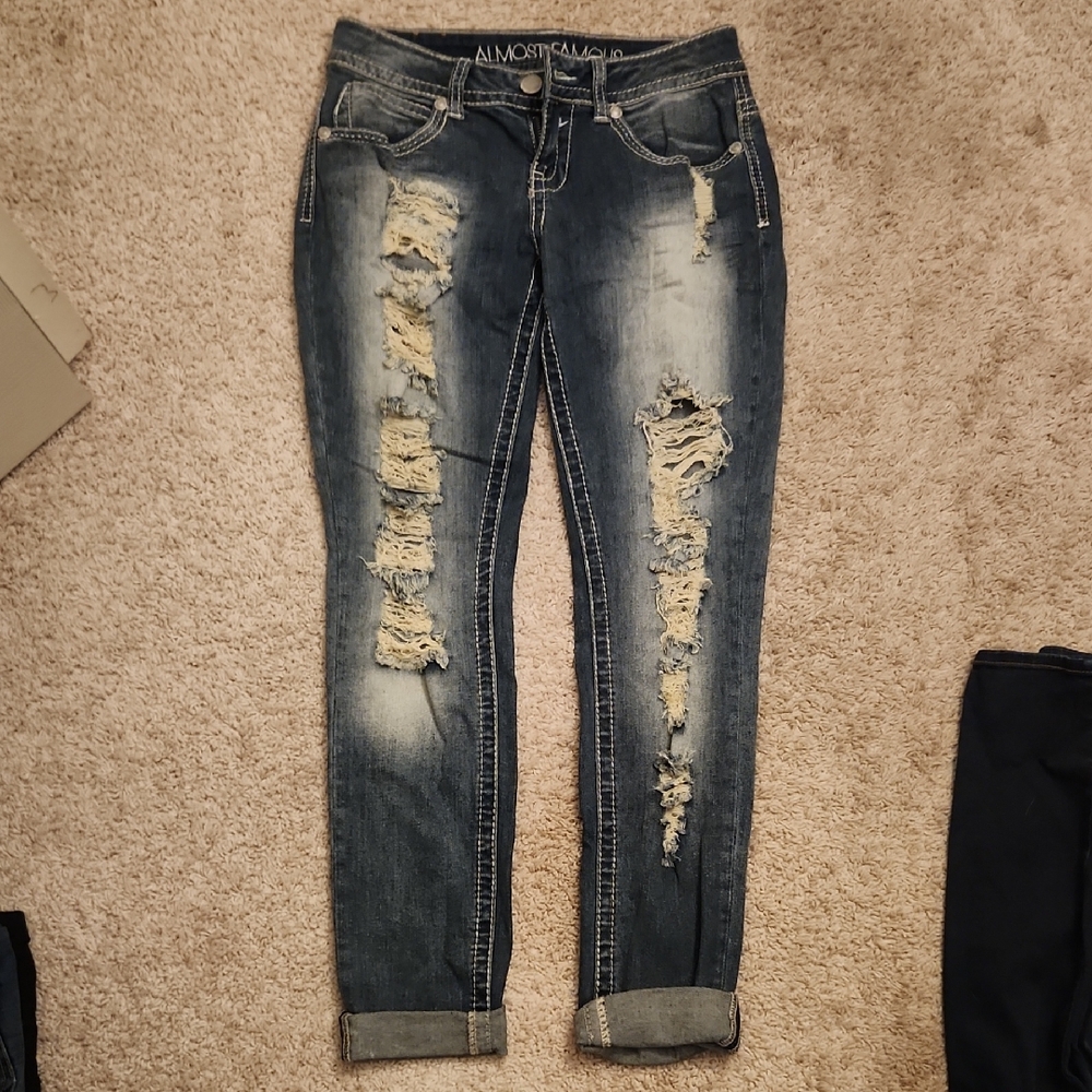 Almost Famous Women's Distressed Ankle Jeans - Blue